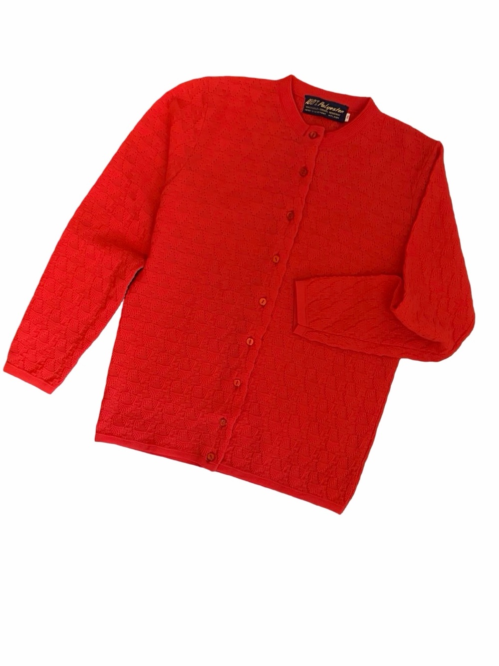 Vintage | Bright Orange Red Button Front Knit Cardigan